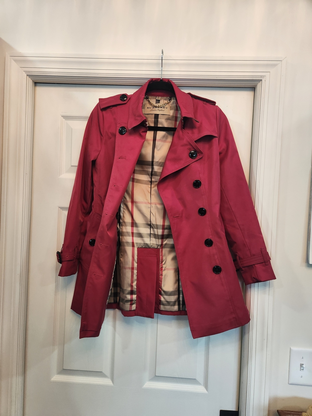 Burberry Red Double-Breasted Trench Coat